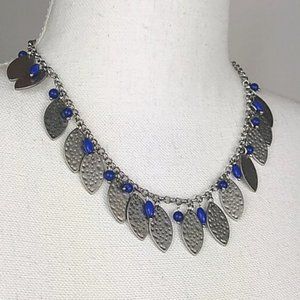 Lia Sophia Silver Leaf Blue Bead Necklace